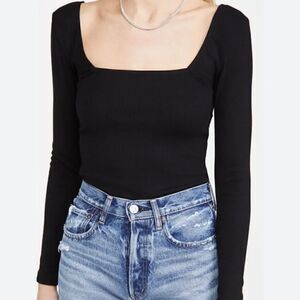 LNA Santo, black, slim, fit square neck, knit, top size large